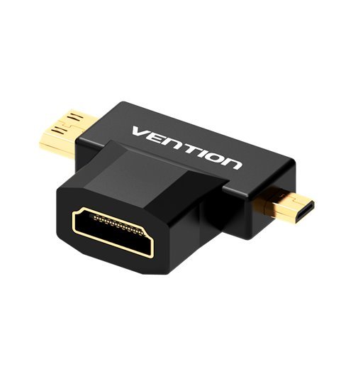 Adaptador Mini HDMI + Micro HDMI para HDMI Fêmea - Preto