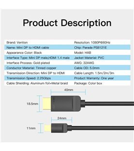 Cabo adaptador Mini DisplayPort para HDMI de 2 metros - Preto