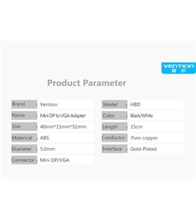 Cabo Adaptador Conversor Mini DisplayPort para VGA de 0,15 metros - Preto - Vention