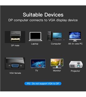 Cabo Adaptador Conversor DisplayPort para VGA de 0,15 metros - Preto - Vention
