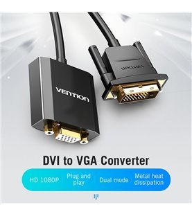 Cabo Adaptador Conversor DVI para VGA de 0,15 metros - Preto Metalizado