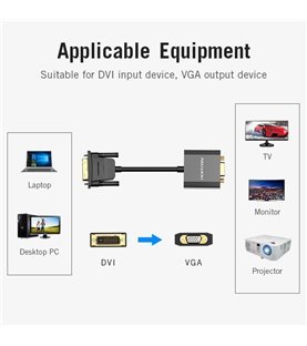 Cabo Adaptador Conversor DVI para VGA de 0,15 metros - Preto Metalizado