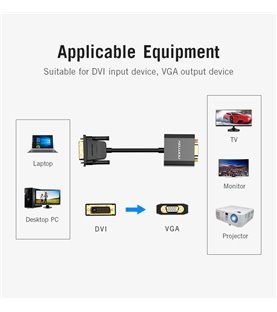 Cabo Adaptador Conversor DVI para VGA de 0,15 metros - Preto Metalizado