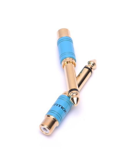 Adaptador Conversor de Áudio Jack 6.5mm Mono Macho para RCA Fêmea - Azul