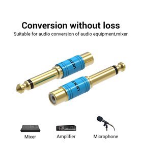 Adaptador Conversor de Áudio Jack 6.5mm Mono Macho para RCA Fêmea - Azul