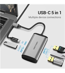 HUB Docking Station Multifunções Tipo-C para USB 3.0 e PD de 0,15 metros - Cinzento Metalizado - Vention