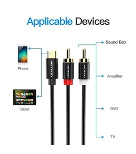 Cabo Adaptador Tipo-C para Cabo Áudio 2RCA Macho de 0,5m - Preto Metalizado - Vention
