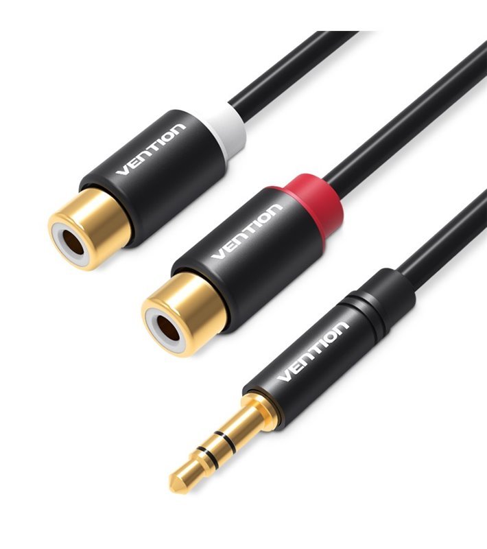 Cabo de Áudio Jack 3.5mm Stéreo Macho para 2 RCA Fêmea de 0,3 metros - Preto Metalizado - Vention