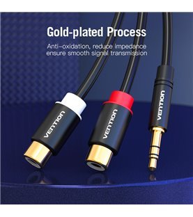 Cabo de Áudio Jack 3.5mm Stéreo Macho para 2 RCA Fêmea de 0,3 metros - Preto Metalizado - Vention