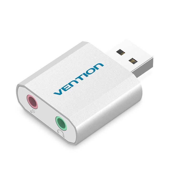 Adaptador Placa de Som USB Macho A para Microfone e Fones - Prateado - Vention
