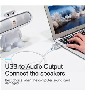 Adaptador Placa de Som USB Macho A para Microfone e Fones - Prateado - Vention