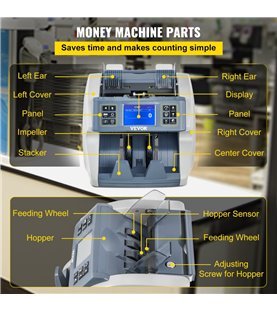 Máquina de Contar Dinheiro, com Deteção de Falsificações - Vevor