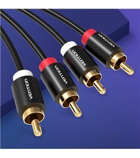 Cabo de 1 metro, 2 RCA Stéreo Macho - Preto Metalizado - Vention