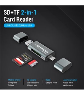 Leitor de Cartões Multifunções USB / Micro USB / Tipo-C - Vention