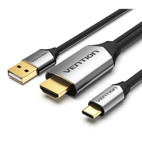 Cabo Adaptador Tipo-C para HDMI, com Fonte de Alimentação USB, de 2 metros - Preto Metalizado - Vention