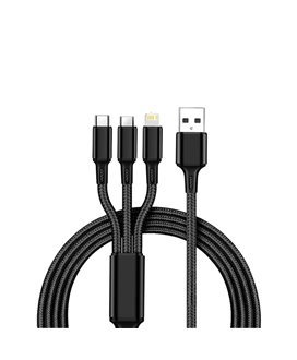 Cabo USB em Nylon 3 em 1: Tipo-C, Lightning e Micro USB - Cinzento - Goeik