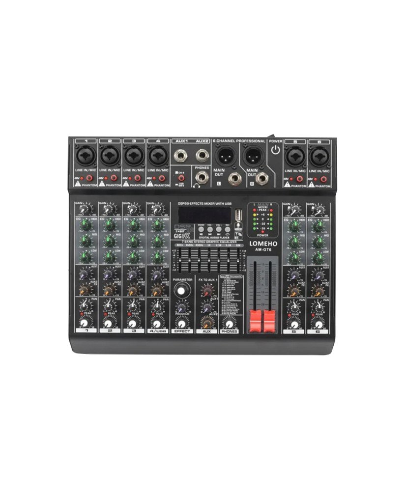 Mesa de Mistura (de Som) de 6 Canais, AM-GT6, de 48V, com Suporte Bluetooth - Goeik