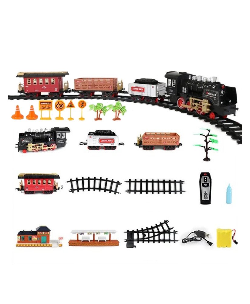 Locomotiva Elétrica de Brincar com Pista, Efeitos de Luz, Fumo e Sons - Goeik