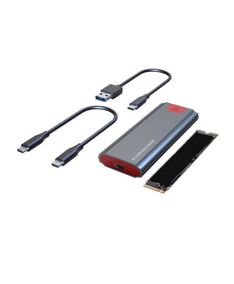 Caixa Externa com Disco 256GB / 512GB M.2 NVME, Cabo Tipo-C para Tipo-C e Tipo-C para USB - Goeik