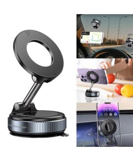 Suporte de telemóvel magnético de ventosa, a vácuo, com rotação até 360º e design circular - Goeik